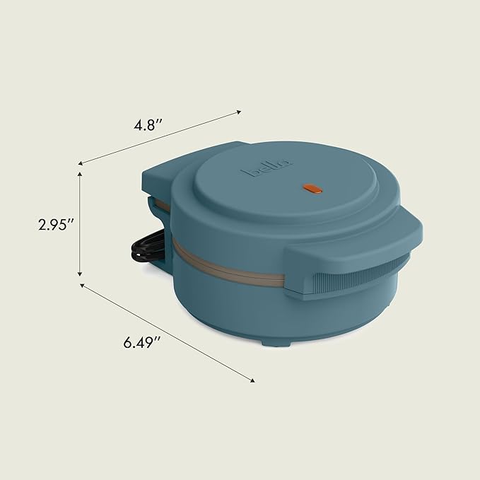 bella Snack-n-Store Min Waffle Maker, EverGood™ Ceramic Nonstick Coating, Cord Wrap, Ready Indicator Light & Cool Touch Handles, Stackable Design & Customizable Plates, 350 Watt, Surf