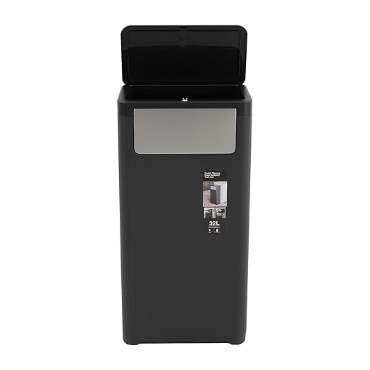 Trash Can with Lid, 8.45 Gallon Trash Bin Cabinet with 2 Openings, Hidden Trash Cabinet, Trash and Recycling Organizer, Garbage Can for Kitchen, Bathroom, Bedroom, Living Room, Office(Black)