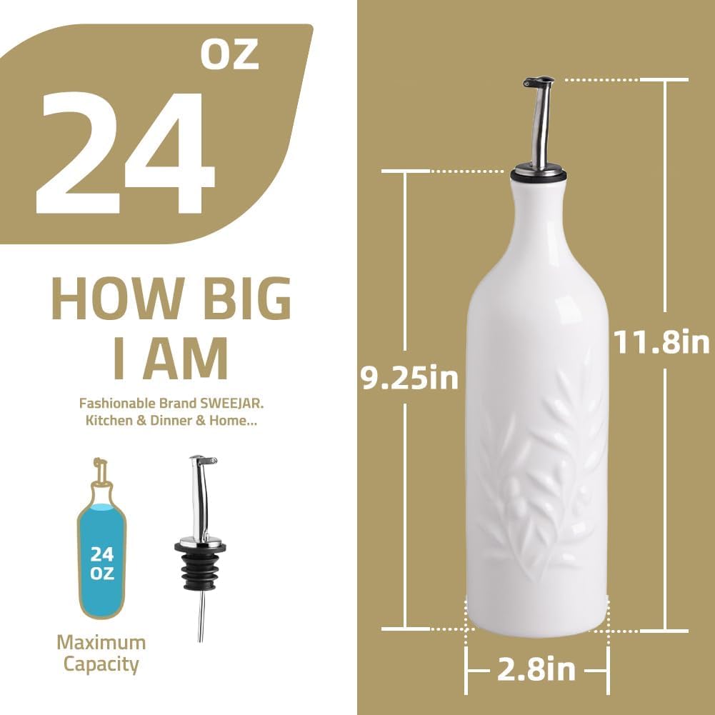 Sweejar Ceramic Olive Oil Dispenser Bottle, 24 Oz Relief Opaque Oil Cruet Protects To Reduce Oxidation, Suitable for Storage Soy Sauce, Coffee Syrup, Liquids, Set of 1 (Gradient Orange)
