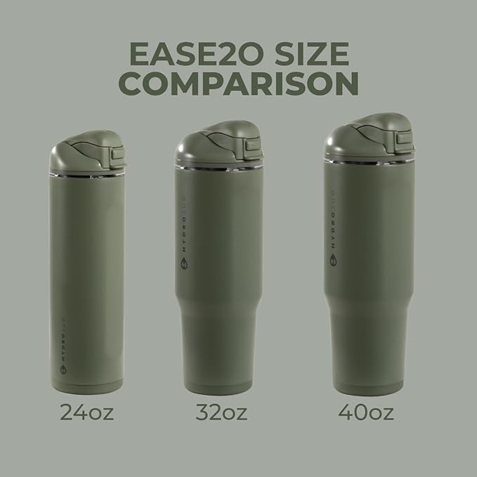 HydroJug Ease2o Water Bottle with Straw & Chug Lid, Stainless Steel, Vented Cap to Help Reduce Pressure, Water-Level Window, Cup Holder Friendly, Non-Slip Base – 40oz, Courtyard