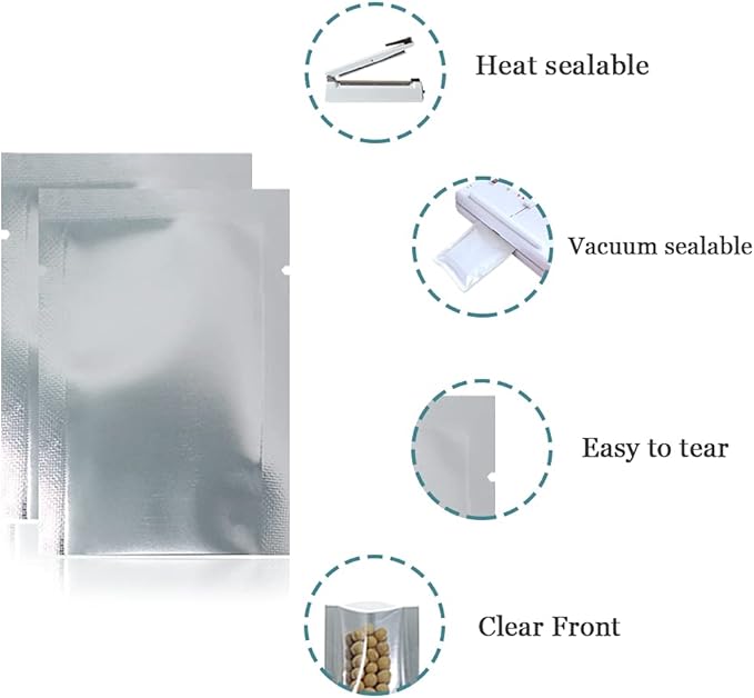 Silver Aluminum Foil Pouch Heat Seal Plastic Open Top Vacuum Packaging Mylar Bag Food Small Sample Mylar Storage (200, 10x15cm(3.9x5.9 inch))