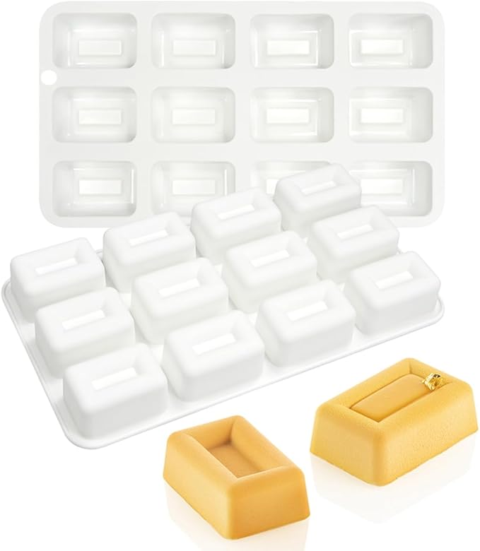mostsom Silicone Molds Mousse Mold 12 Cavity 3D Rectangle Shape Chocolate Truffle Mousse Cake Dessert Mold DIY Baking Moulds (F Small Rectangle)