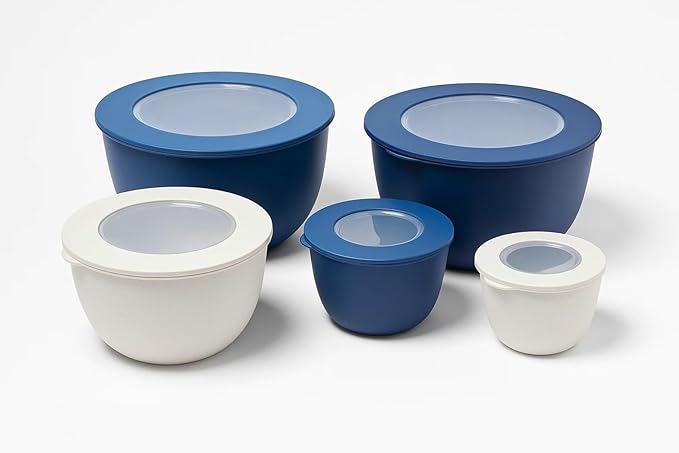 Wheat Straw Mixing Bowl Set with Lids - Blue - Set of 10