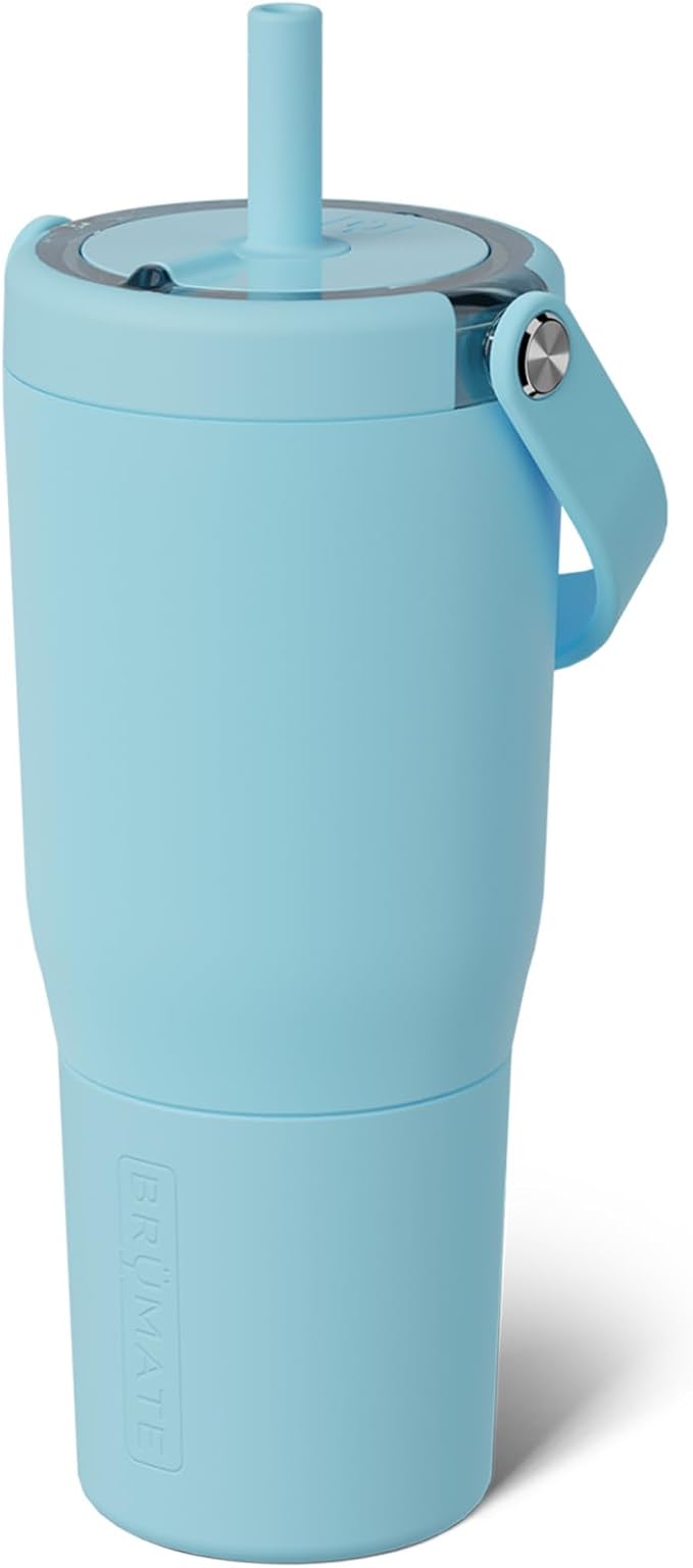 BrüMate Resa 25oz 100% Leakproof Travel Tumbler w/Handle & Straw | Flexible SoftSip Straw | Silicone Sleeve for Durability | Stainless Steel | Cup Holder & Travel Friendly Water Bottle (Glacier)