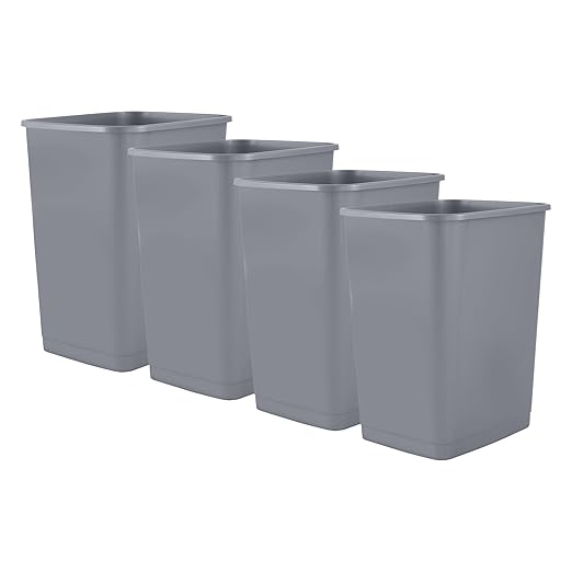 Superio 1.25 Gallon Mini Trash Can, Plastic Bathroom & Office Unlidded Waste Bin Only, Small Desktop, Dorm, Vanity, Under Sink, Cabinet, Countertop Garbage Can, Slim Diaper Pail (4, Grey)