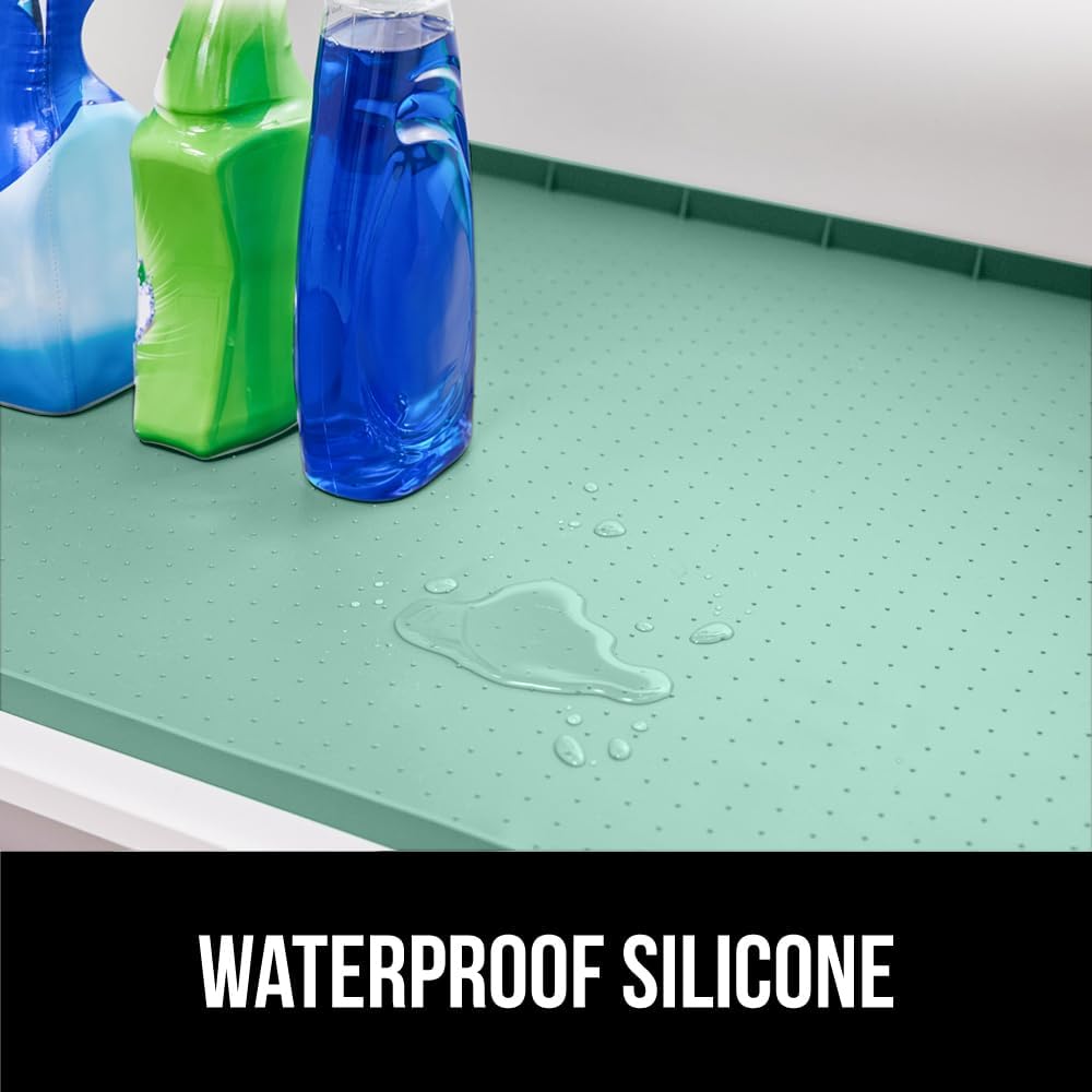 GORILLA GRIP Waterproof Silicone Under Sink Mat with Raised Lip for Kitchen and Bathroom, 34 x 22 in, Cabinet Shelf Liner Stay in Place Mats Dishwasher Safe Drawer Liner, Organizer Tray, Mint