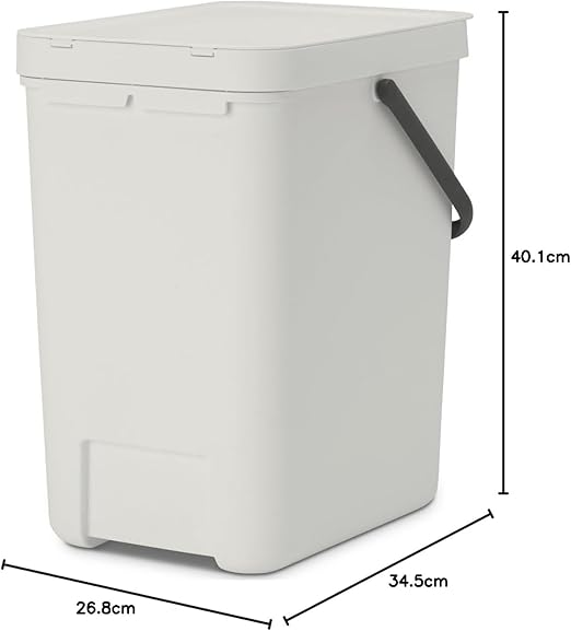 Brabantia Sort & Go Kitchen Recycling Bin | M / 6.6 Gal / 25L | Dark Gray | Removable Stay-Open Lid, Carry Handle | Trash Can for Bottles, Cans, Paper, Glass | Wall-Mounting Bracket Sold Separately