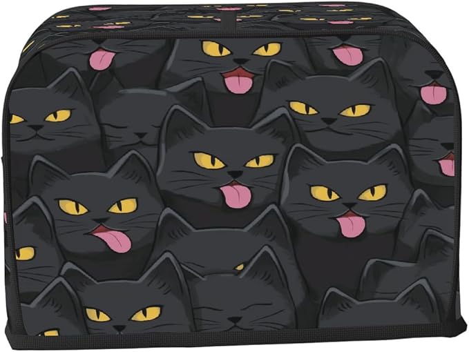 2 Slice Toaster Cover,Halloween Black Cat Eyes Small Kitchen Appliance Bread Machine Cover with Pockets,Dust & Fingerprint Protection
