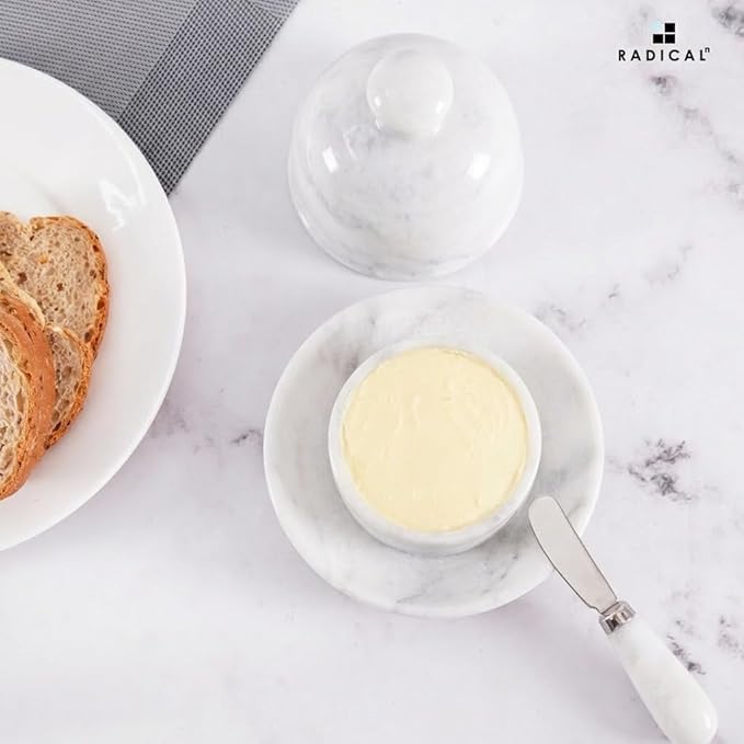 Radicaln Marble Butter Dish With Lid 6" Inches White Handmade Butter Storage Container, Ideal Butter Dish and Butter Crock For Counter With Water