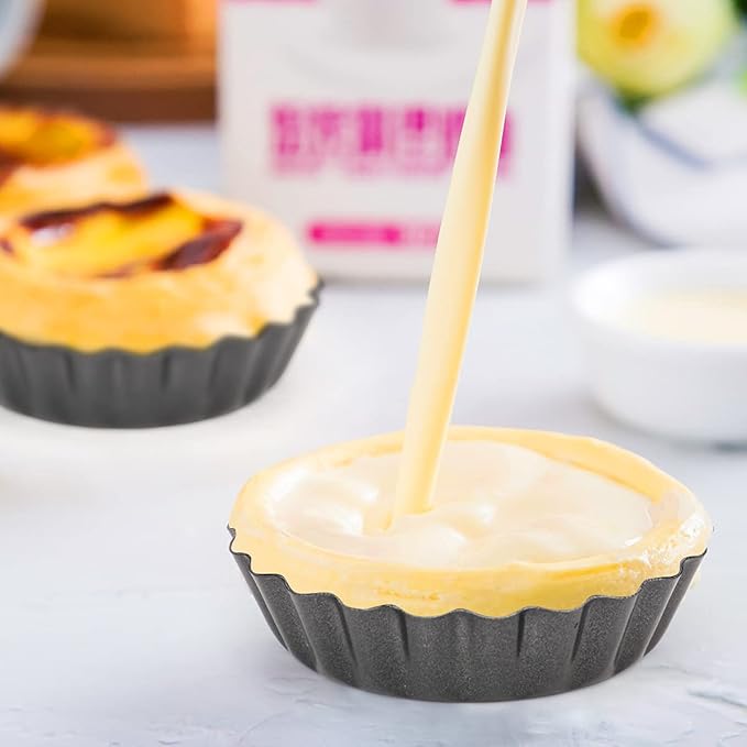 6 pcs Egg Tart Molds, 3" Mini Tart Pans Removable Bottom, Cupcake Cake Muffin Mold Tin Pan Baking Tool, Reusable Quiche Bakeware Carbon Steel for Pies, Quiche Bakeware, Cheese Cakes, Desserts