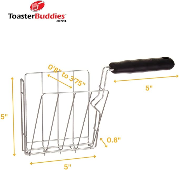 TOASTER BUDDIES, 2-Piece, Toaster basket, Sandwich Racks, 2 Slice-Toaster, Compatible with allmost all pop-up toasters, Toaster gadget, Regular, Black