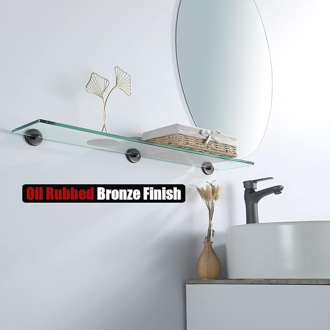 JQK Bathroom Glass Shelf Oil Rubbed Bronze, Tempered Glass Shower Storage 30 by 5 inches, 304 Stainless Steel ORB Wall Mount, TGS101L30-ORB