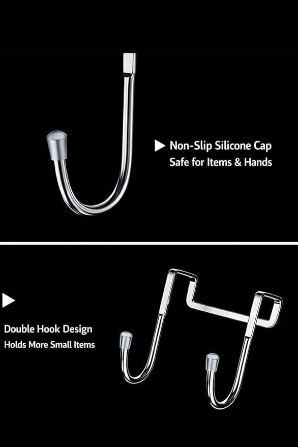 304 Stainless Steel Over Door S Hooks, Heavy Duty Double Hooks, No Drill Cabinet & Door Hooks for Kitchen, Bathroom, Closet, Towel & Bag Hanger, Rustproof, 4 Pack