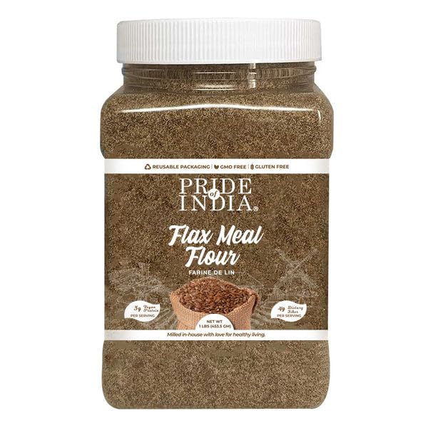 Pride of India - PACK of 6 - Flax Meal Flour 1 lbs (454 gm) Nutty Earthy Taste Freshly Milled in Small Batches | Used for Baking Coating Thickening | Prepare Muffins Pancakes Smoothies Pudding Salads