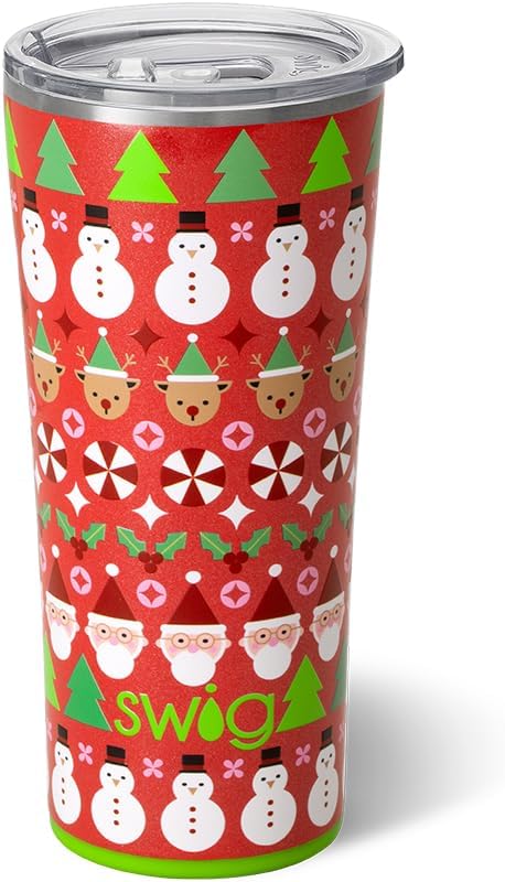 Swig Life 22oz Insulated Tumbler, Travel Coffee Tumbler with Lid, Cup Holder Friendly Travel Coffee Mug, Stainless Steel (Christmas Crew)