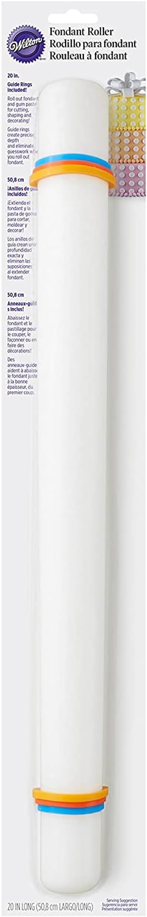 Wilton Large Fondant Rolling Pin with Guide Rings - Fondant Roller Ideal for Rolling Large Amounts of Fondant on Tiered Cakes, 20-Inch