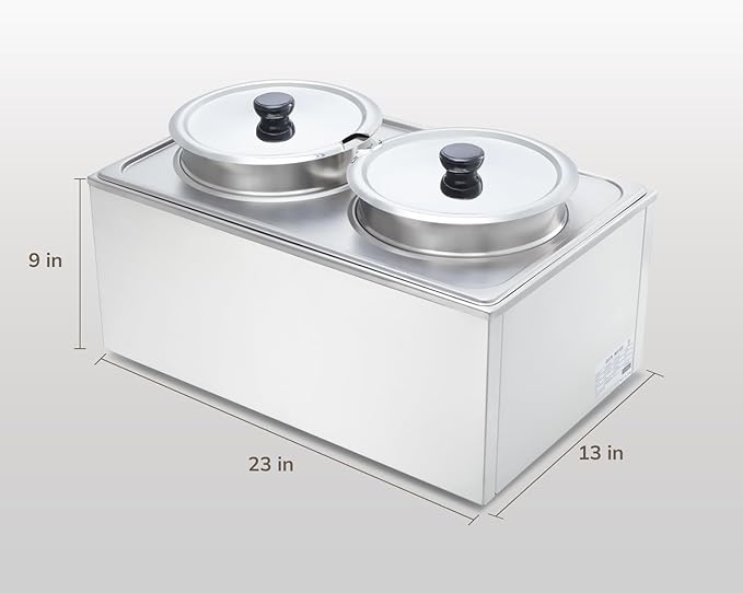 SYBO Food Warmer Steam Table Easy to Clean Commercial Grade Stainless Steel Bain Marie Buffet for Catering and Restaurants ETL, CE ROHS Certified for Commercial, Safety (2 Round Pots with Tap)