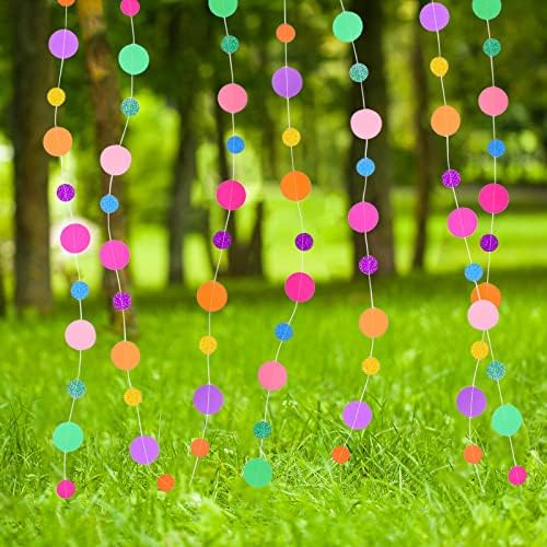 Outus 40 Pieces Colorful Dots Paper Garland Round Glitter Garland Hanging Confetti Streamers Backdrop Decoration for Birthday Classroom Candy Sprinkles Trunk or Treat Party (Rainbow)