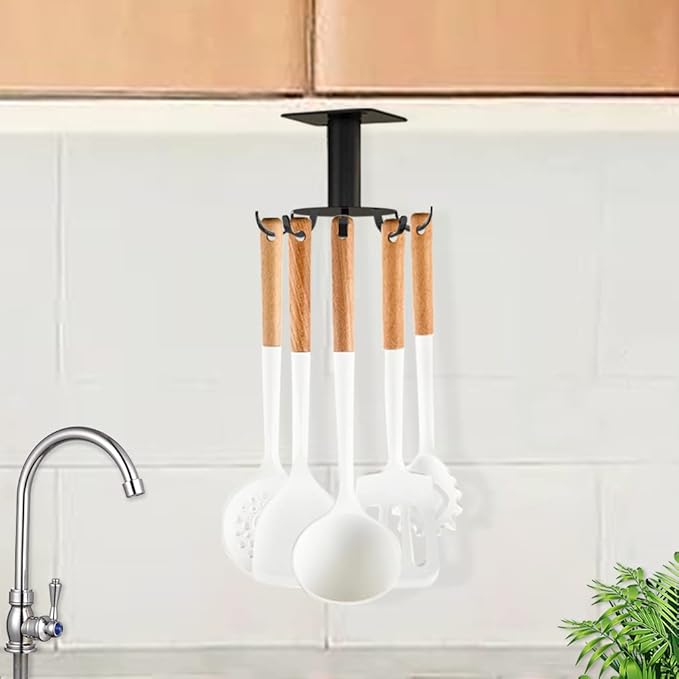 Aosome Under Cabinet Utensil Holder Hanger 360°Rotating Stainless Steel Kitchen Utensil Hanger 8 Hooks