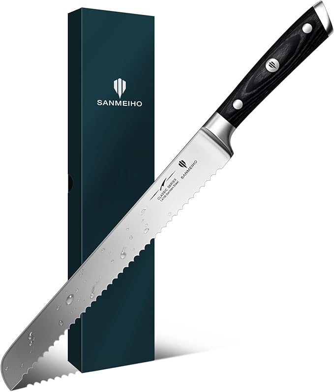 10" Bread Knife - Sourdough Slicing Knife Professional 5Cr15MoV Stainless Steel Serrated Knives, Ergonomic Wood Handle & Full Tang Design, Gift Box Included (Single-Edge