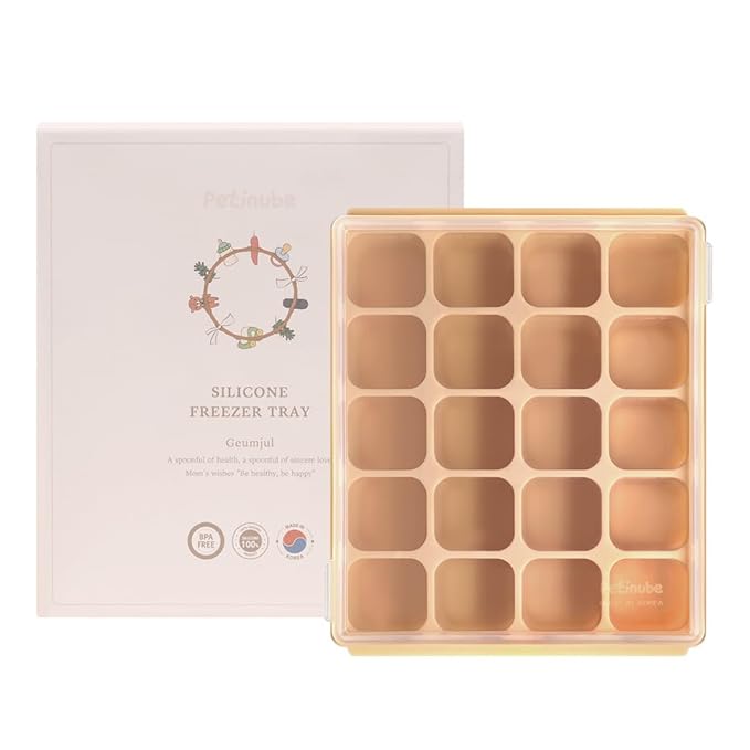 Baby Food Storage Silicone Cubes with Clip-On Lid Freezer Tray Baby Food Soups Purees Ice Safe Design Made in Korea(20cubes 0.8oz, Sand Beige Set of 2)