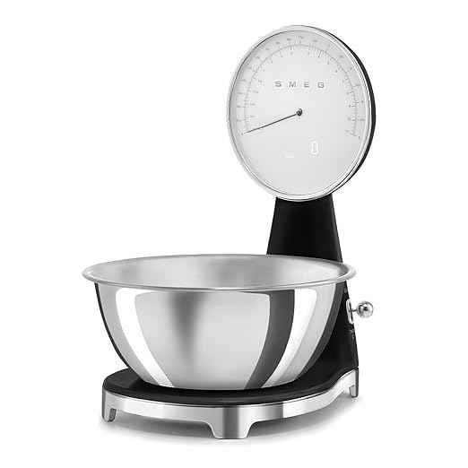 SMEG Retro-Style Analog & Digital Kitchen Scale, 11 lb Capacity, Rechargeable Battery, Backlit LCD Display, Stainless Steel Bowl (Black)