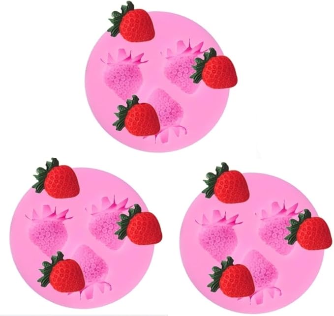 3Pcs Pink 3D Strawberry Silicone Mold Soap Sugar Fondant Molds DIY Cake Chocolate Decorating Tool Candy Biscuit Fondant Molds For Cake Decorating Kitchen Cookware, Pastry and Baking