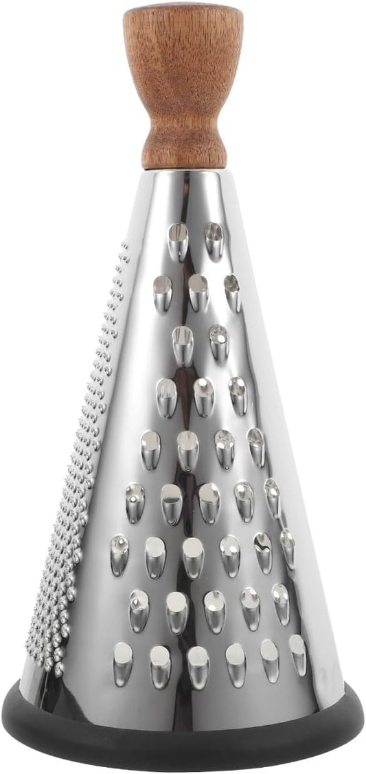 Cabilock 9 Inch Cone Cheese Grater with Wooden Handle Multi-Function Stainless Steel Vegetable Shredder for Kitchen Use Manual Cone Grater for Cheese and Chocolate