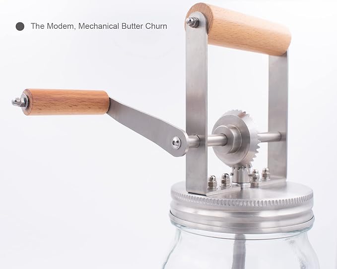 Premium Butter Churner – Makes Fresh Homemade Butter in 10 Minutes | 32oz Glass Jar with Stainless Steel Paddle | Hand Crank Butter Maker | Easy to Use & Clean | Perfect for Family Kitchen Fun