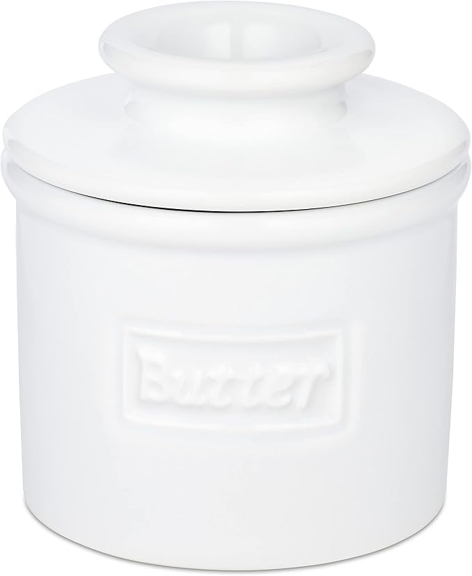 Butter Bell - The Original Butter Bell crock by L Tremain, a Countertop French Ceramic Butter Dish Keeper for Spreadable Butter, Café Matte & Retro Collection (BBCCWHT)