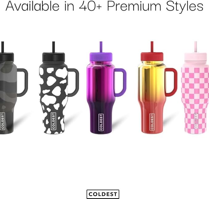 Coldest Tumbler with Handle and Straw - 100% Leak Proof Insulated Tumbler with Lid and Straw (3 Lids) - Stainless Steel Tumblers for Women & Men - Cup Holder Friendly Base, 46 oz (Astroflora)