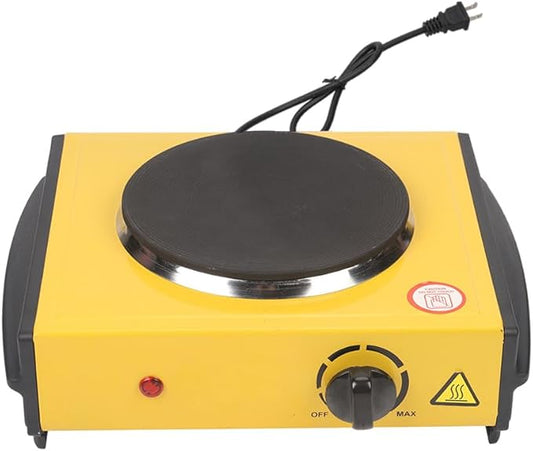 Countertop Burner - Compact and Portable Electric Hot Plate Stove, Temperature Controls, 1000/2000 Watts Coiled/Cast Single/Double Burner (Yellow, Cast Single)