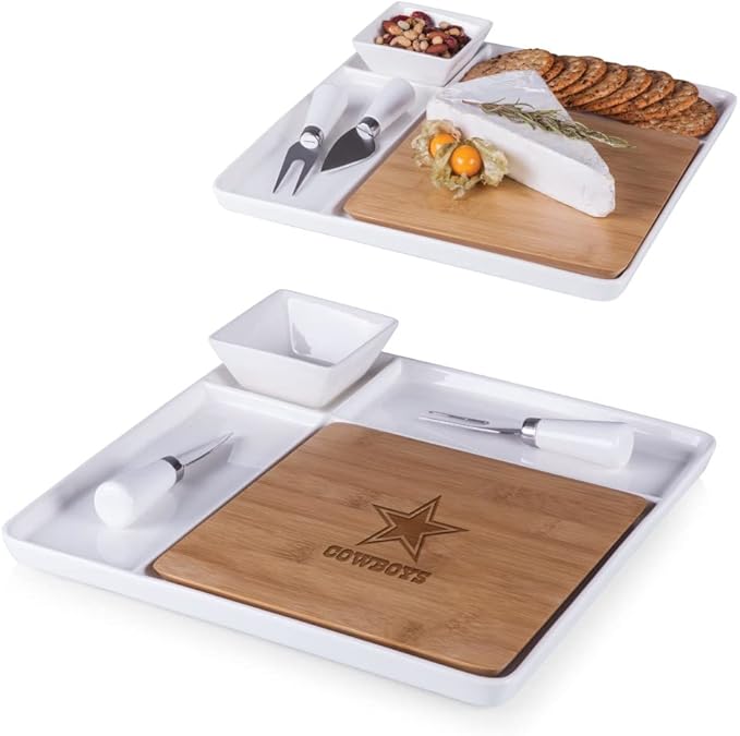 Picnic TIME NFL Peninsula Cutting Board & Serving Tray - Cheese Board - Charcuterie Board - Appetizer Plate, Bamboo & White Ceramic