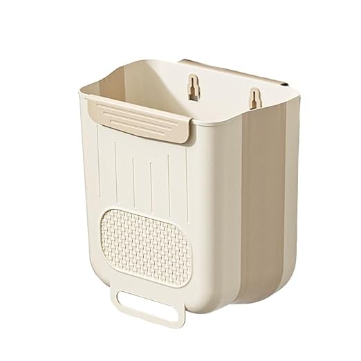 Collapsible Hanging Kitchen Trash Can Kitchen Waste Bin Hanging Countertop Trash Can Wall Mounted Recycling Garbage Basket for Bathroom(L,Milky White)