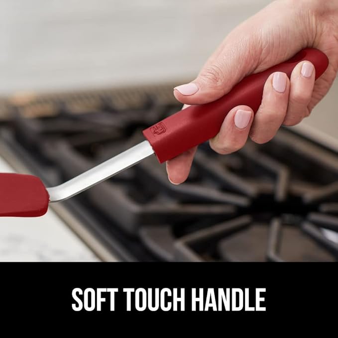 GORILLA GRIP Patented BPA-Free Non-Scratch Spatula, 2 Pack, Heat Resistant Flexible Silicone Head for Nonstick Cooking Pans, Soft Rubber Handle, Kitchen Spatulas for Flipping Eggs, Pancakes, Red