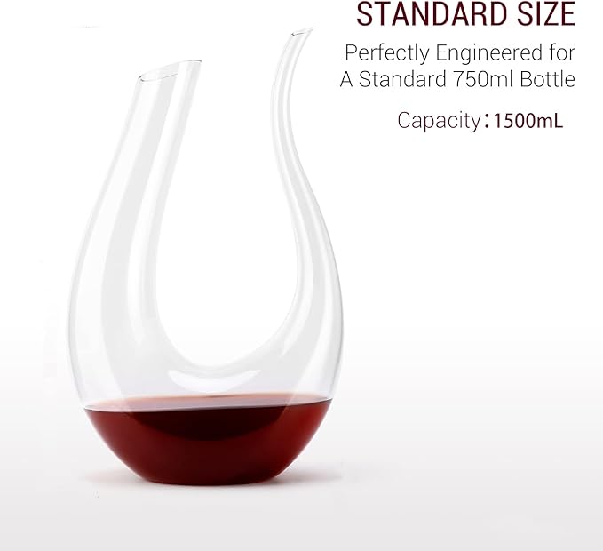 Wine Decanter with Cleaning Tools- Handmade Lead-free Crystal Swan-neck Decanter, Improves Wine Taste Smoother, Wine Accessories, Wine Gifts, 1500ml