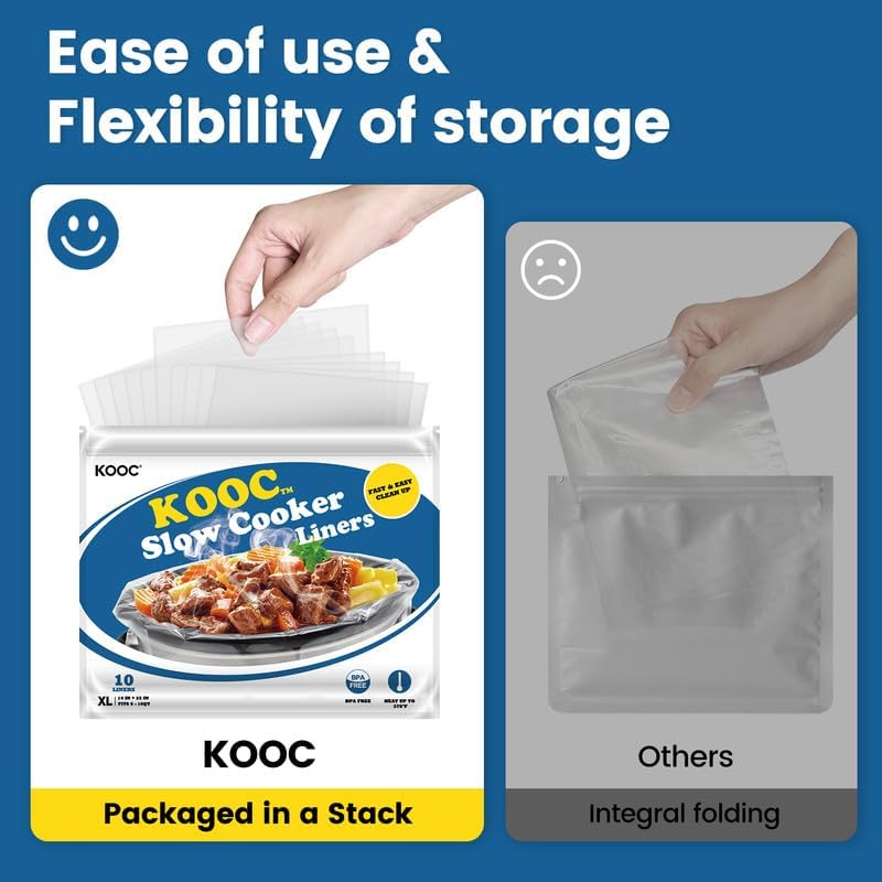 KOOC Slow Cooker Liners 14"x22" 30 Count Extra Large Size Disposable Pot Liners Cooking Bags Fit 6 qt to 10 qt Pot BPA Free Fresh Locking Seal Design