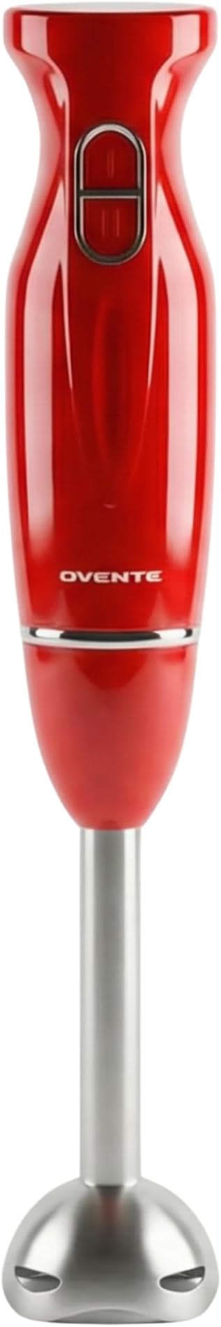 OVENTE Immersion Hand Blender, 300W Electric Handheld Stick Mixer with 2 Mixing Speeds and Stainless Steel Blades for Smoothies, Purees & Baby Food, Red HS560R