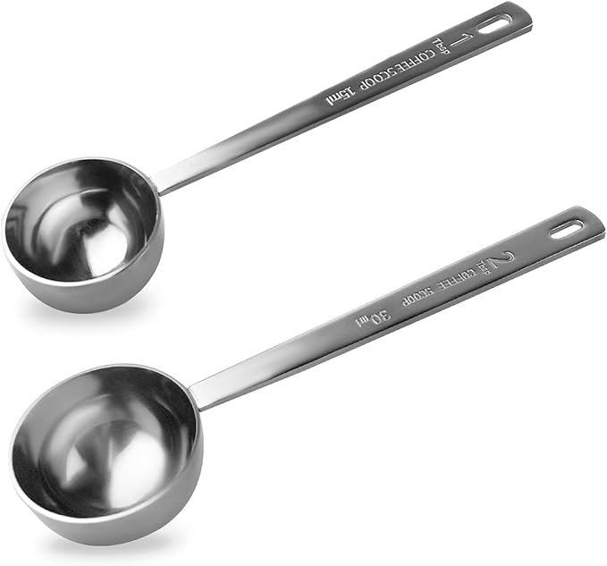 2 Pcs Coffee Scoop 18/8 Stainless Steel Measuring Coffee Spoon Set 1 Tablespoon (15ML) & 2 Tablespoon (30ML) Long Handle Spoons Metal Tablespoon for Coffee Tea Milk Powder Coffee Beans Sugar Flour