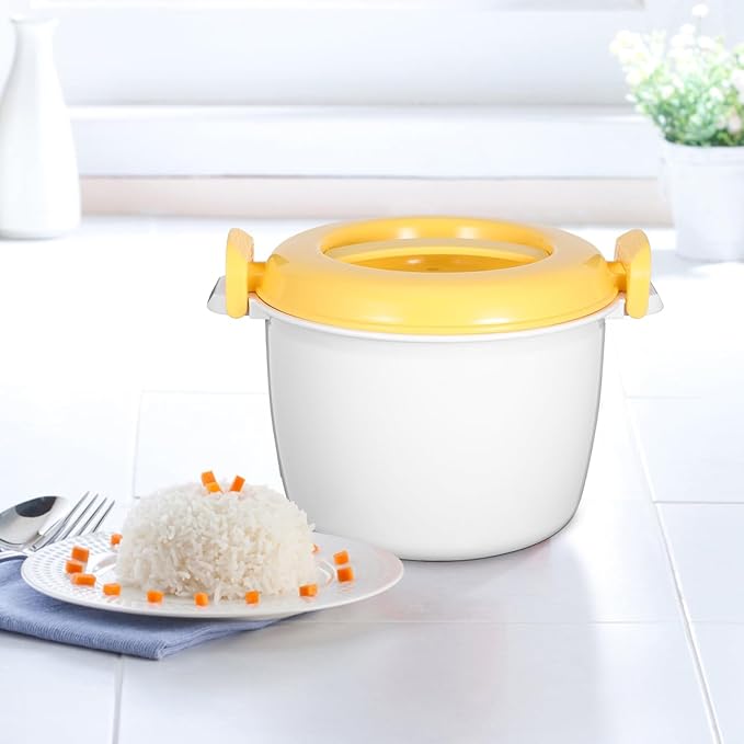 OSALADI 1L Microwave Rice Cooker Mini Rice Cooker Steamer Keep Warm Function for Soups Stews Grains Oatmeal Yellow