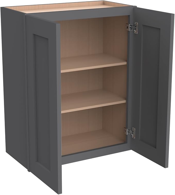 Wall-Mounted Cabinet – Solid Wood Shaker Style Medicine Cabinet with Adjustable Shelves & Soft-Close Doors for Bathroom, Kitchen, and Office Storage (Pebble Gray, 30" W x 12" D x 42" H)