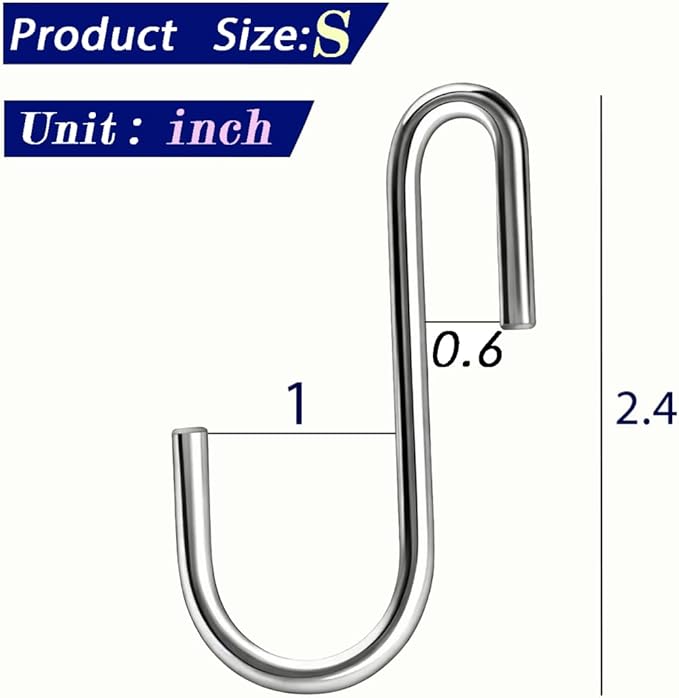 50-Pack 2.4 Inch Heavy Duty Stainless Steel S-Hooks — Waterproof Kitchen Utility Hooks for Pots, Pans, Mugs, Towels and More, Ideal Gift for Friends