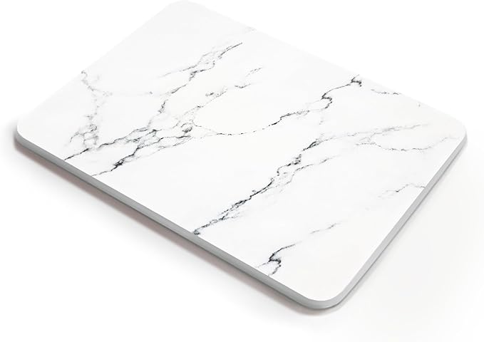 Premium Marble Diatomite Stone Dish Drying Mat, 15.7x11.8 inches, Ultra-Absorbent, Heat & Odor-Resistant, with Anti-Slip Pads & Sanding Tool for Easy Maintenance