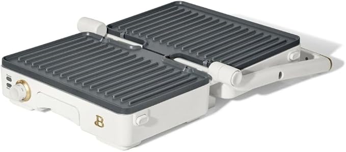 Panini Press Indoor Grill 1 2-in-1200W Non-Stick Removable Plates Sandwich Maker by Drew Barrymoree. (White Icing)