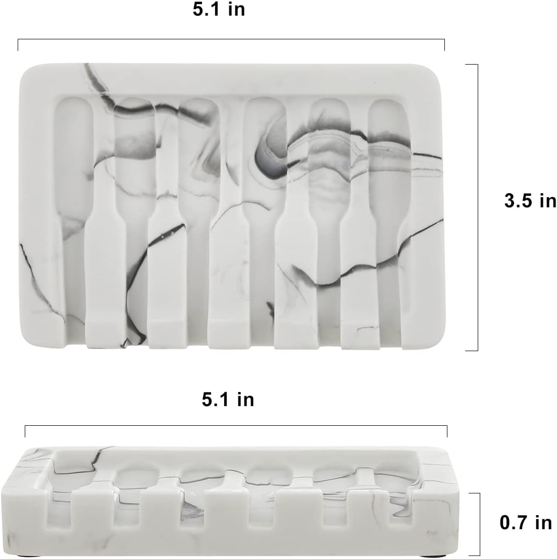Self Draining Soap Dish - Marble Look Soap Holder Tray Savers Box Container Sponge Holder for Bathroom Shower Kitchen, White