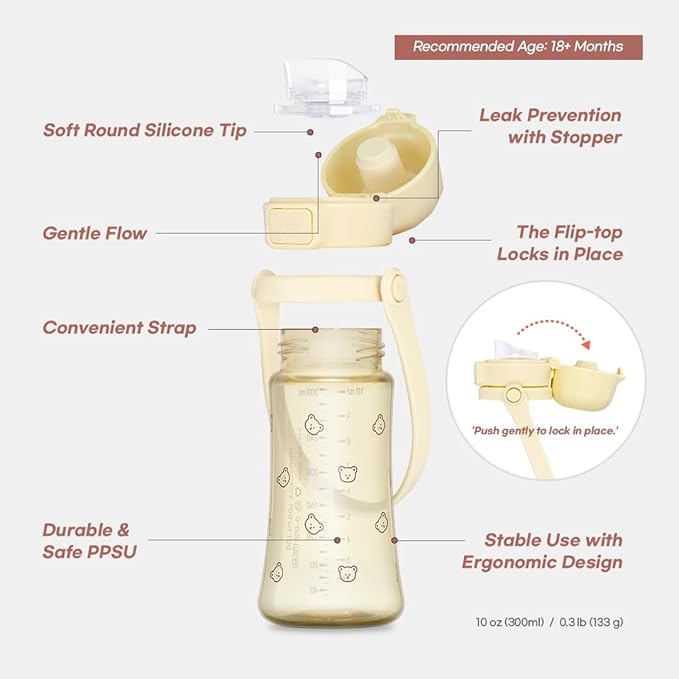 GROSMIMI Slow Flow Toddler Tumbler Water Bottle BPA Free 10 oz. (PPSU, Cherry)