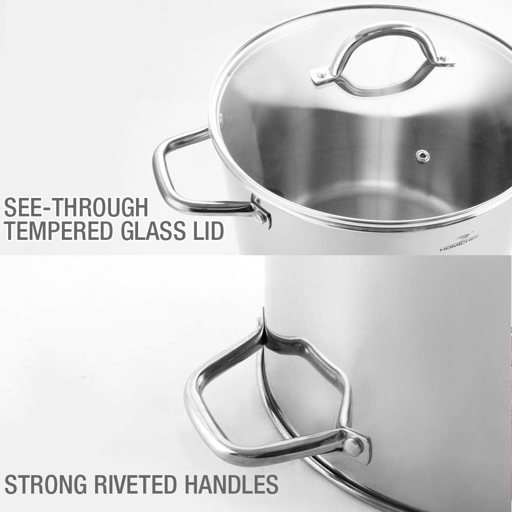 HOMICHEF Small Stock Pot 4 Quart Nickel Free Stainless Steel - 4 Qt Stockpot With Lid - Induction Pot