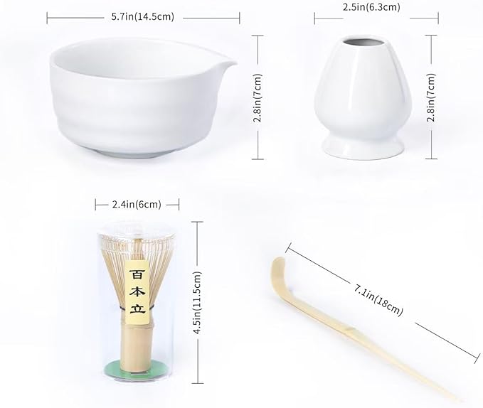 Matcha Whisk Set,Ceramic Matcha Set,with Ceramic Bowl,Bamboo Whisk&Holder,Scoop,Authentic Japanese Matcha,for Matcha Lovers,Gift for Family/Friend(Porcelain white)