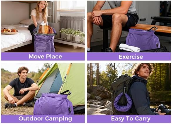Travel Laundry Bag, Pump Free Vacuum Storage Bag Reusable Compression Dirty Clothes Travel Bag Waterproof Wet Dry Bags Large Capacity Space Saver Bags Camp Clothes Organizer (1 Pcs)(Purple, L)