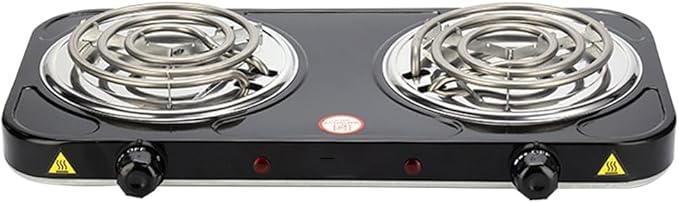 Compact and Portable Countertop Burner- Countertop Double Coiled Burner 2000 Watts Electric Hot Plate Temperature Controls Black